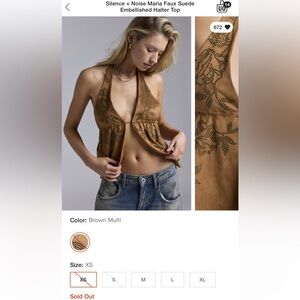 Silence + Noise Maria Faux Suede Embellished Halter Top